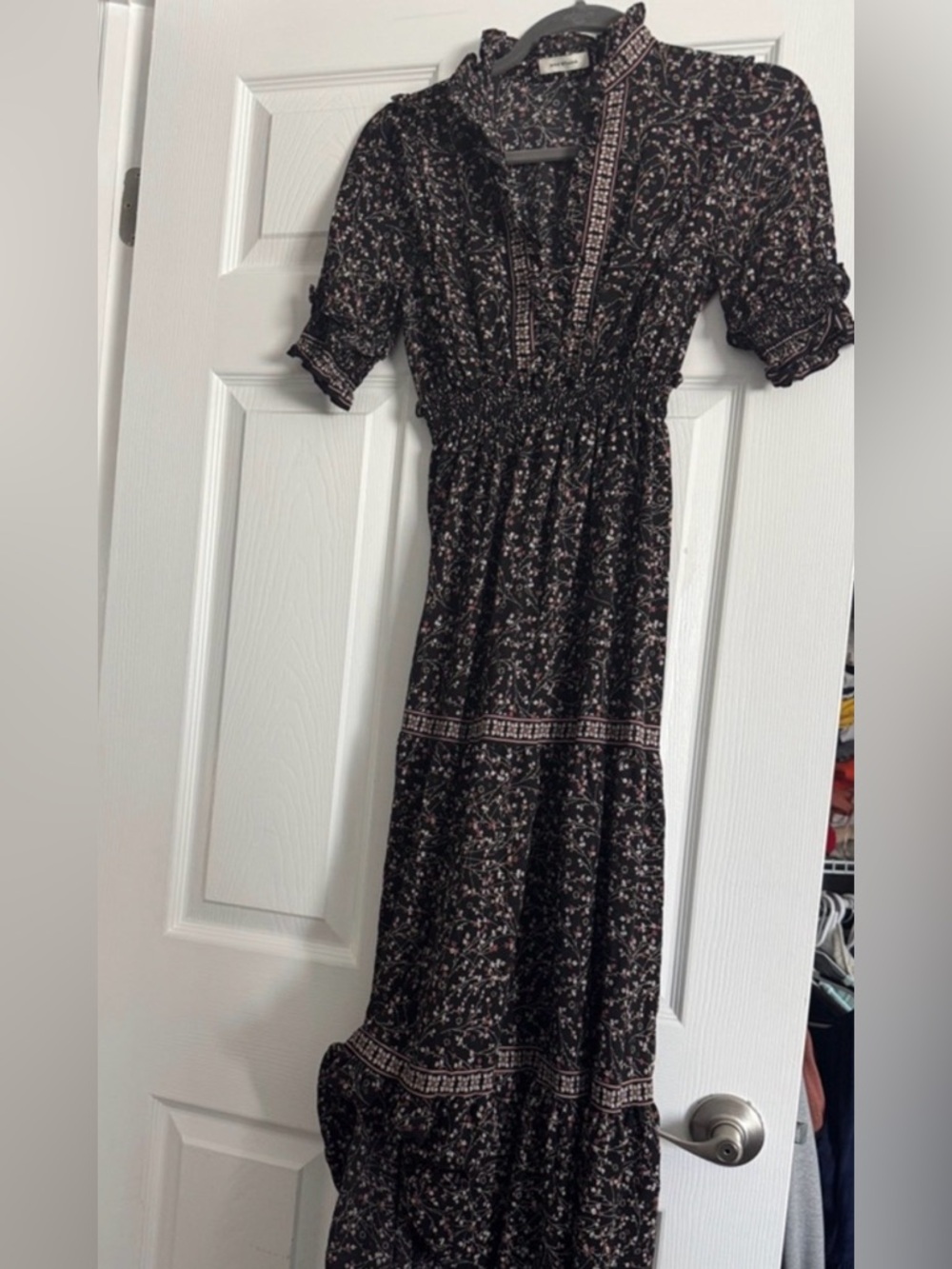 Max Studio Black Floral Midi Dress with Pink Accents Sz S